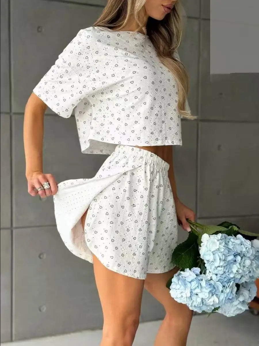 Women Pajamas Set Women's Short Sleeve Shorts Jacquard Print Summer Fashion Two-piece Pajamas Homewear Set