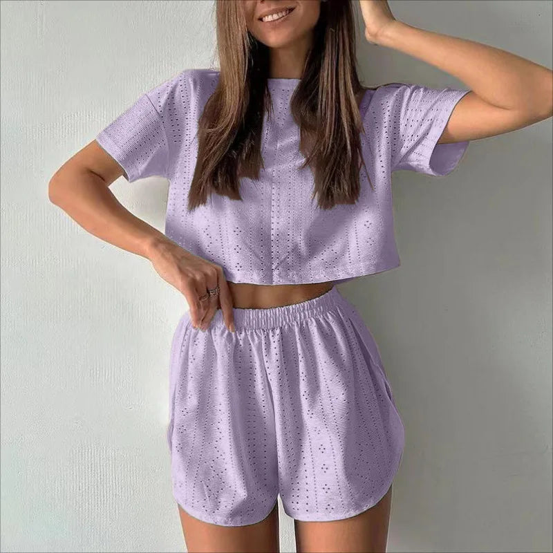 Women Pajamas Set Women's Short Sleeve Shorts Jacquard Print Summer Fashion Two-piece Pajamas Homewear Set