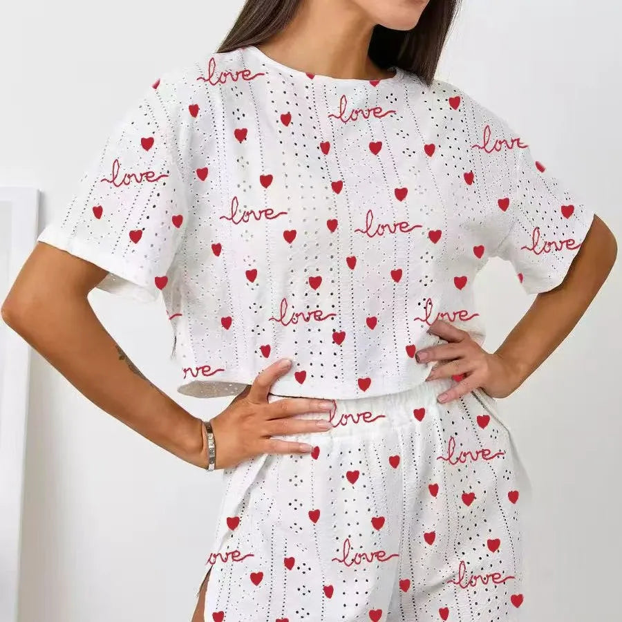 Women Pajamas Set Women's Short Sleeve Shorts Jacquard Print Summer Fashion Two-piece Pajamas Homewear Set